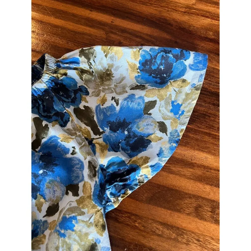 Girls Gap Floral Dress, Medium / 8, Blue, Lined, 100% Cottom, Flutter Sleeve